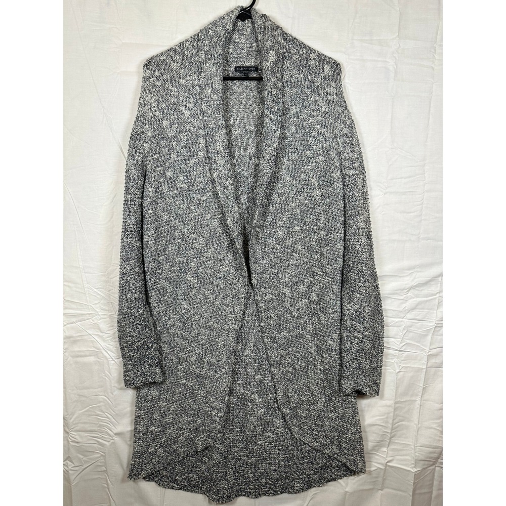 Eileen Fisher Grey Marled Knit Open Front Longline Cardigan Sweater Womens Med